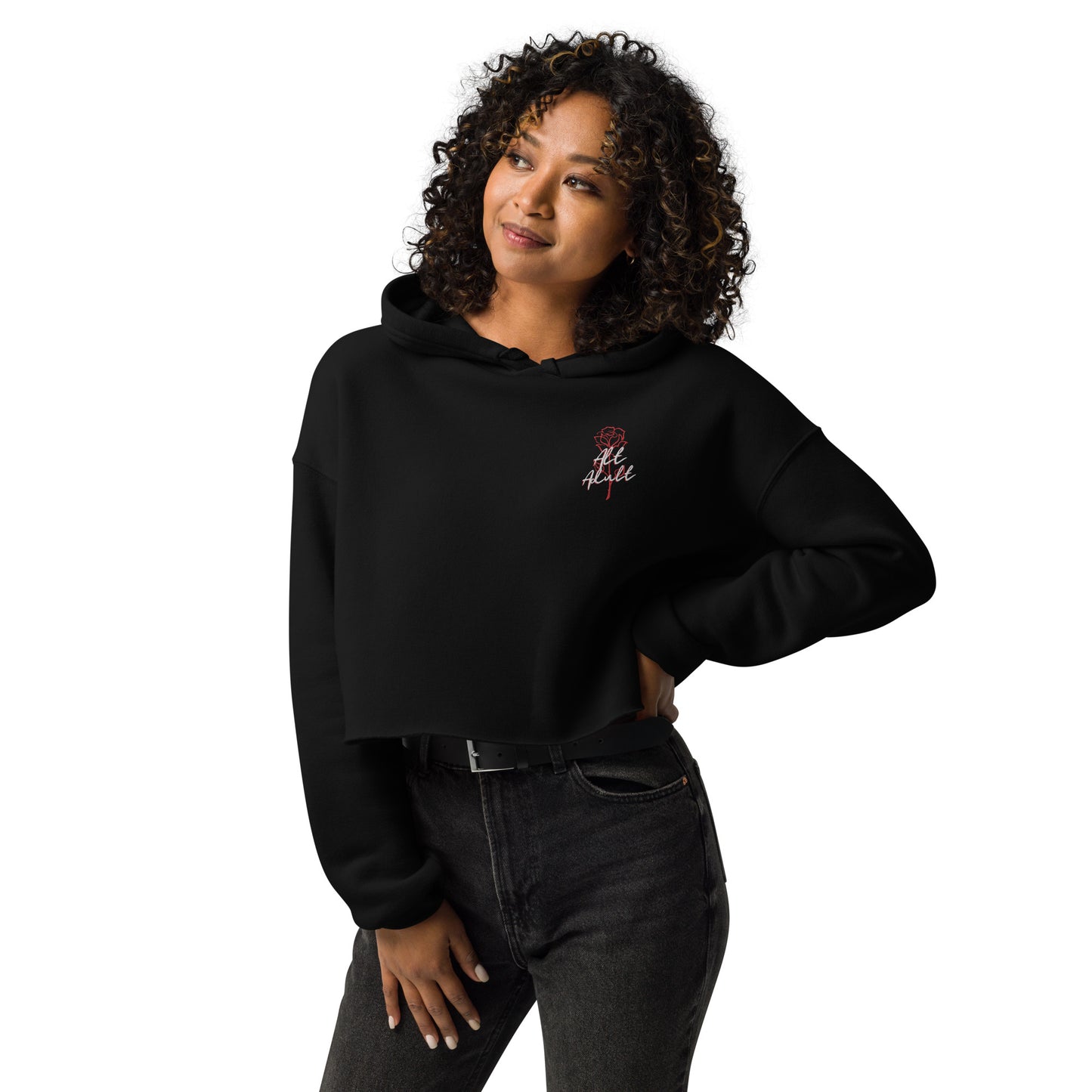 Alt Adult Rose Embroidered Crop Hoodie