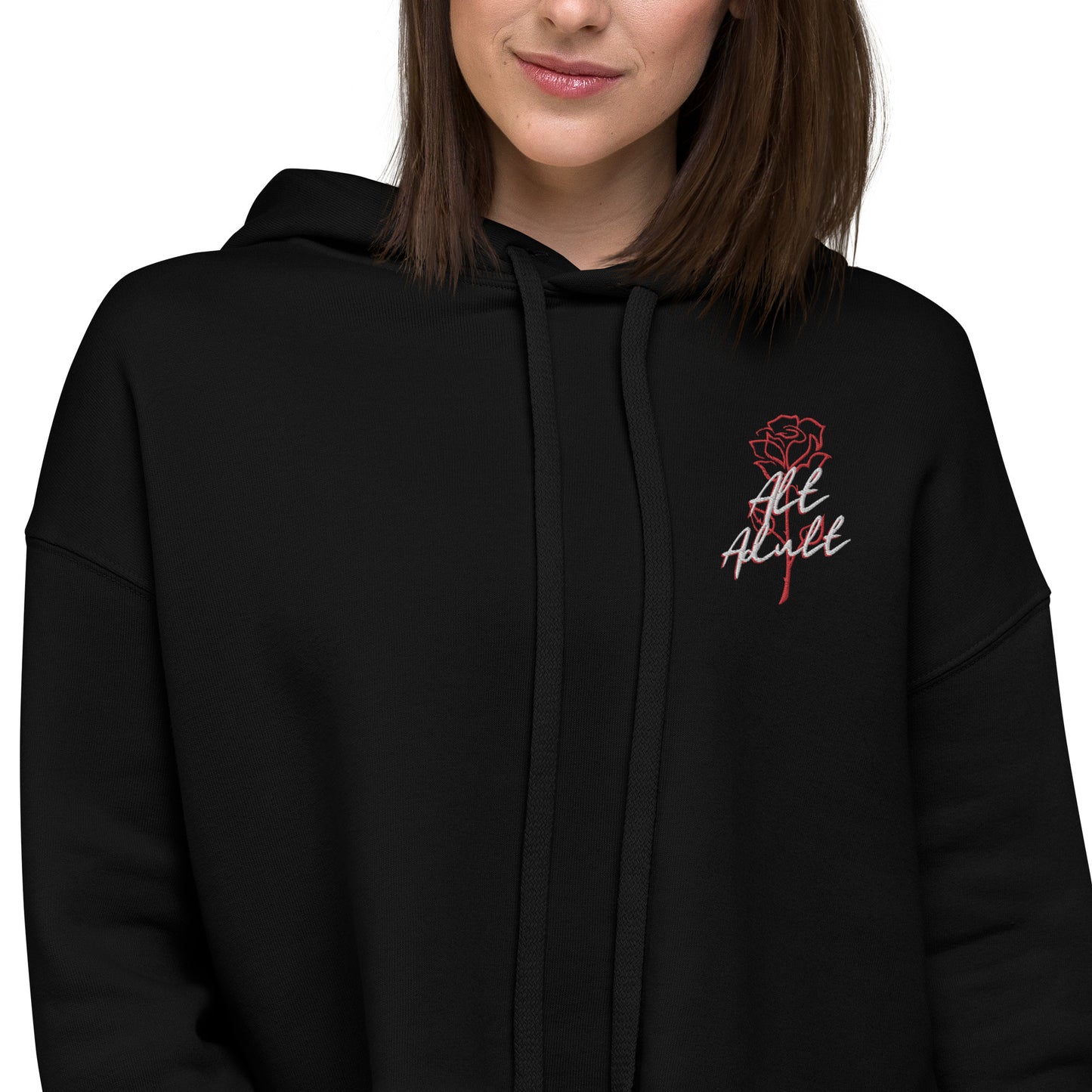 Alt Adult Rose Embroidered Crop Hoodie